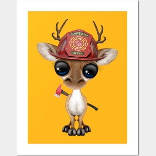 Cute Baby Deer Firefighter Posters and Art